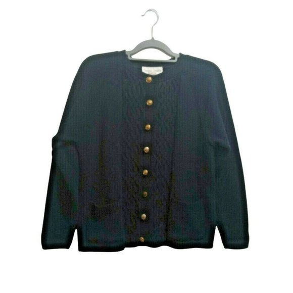 Vintage Baxter Wells Blue Petite Button Up Cardigan Sweater 100% Acrylic Large - Picture 1 of 7